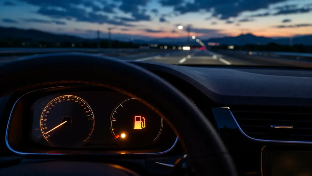 Voyant de carburant allumé sur un tableau de bord